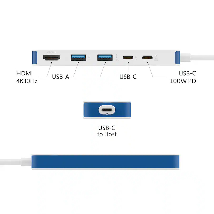Hyper - HyperDrive Flex 5 Port USB-C Hub - Blue - 4K HDMI - HD4101