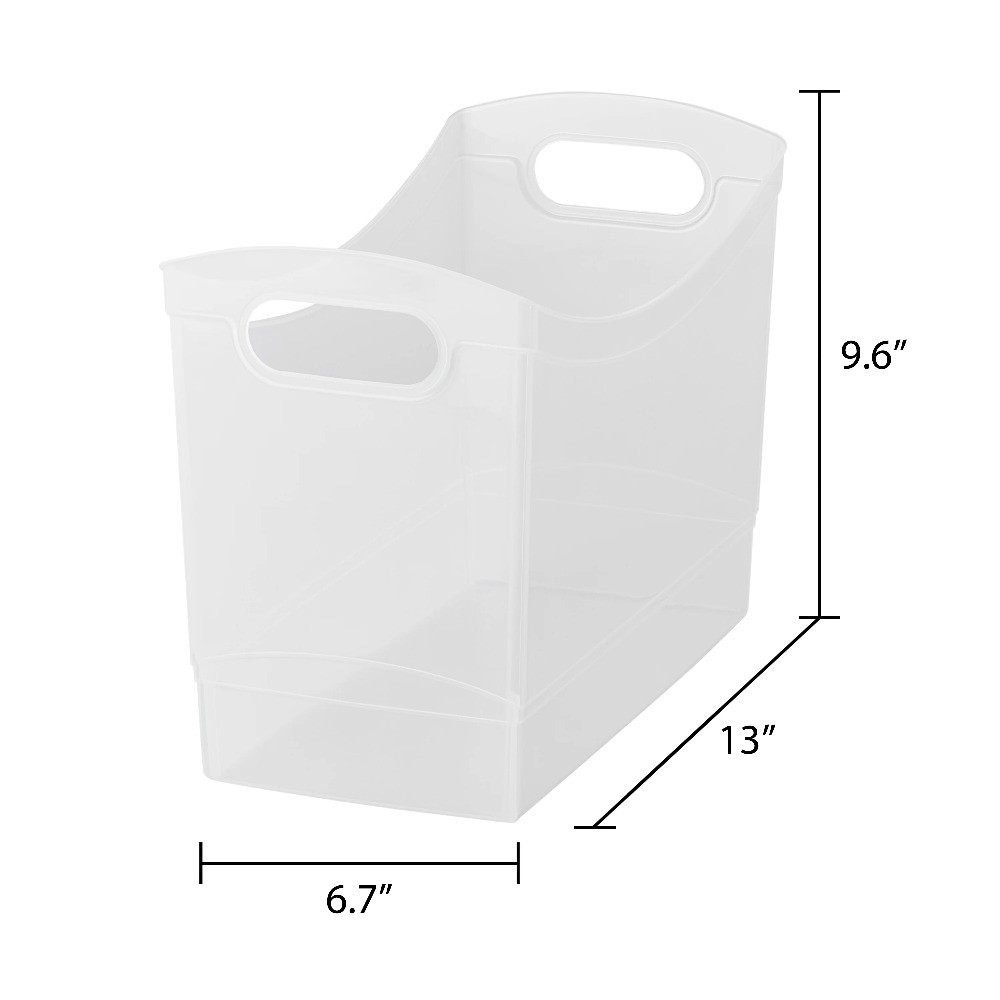 Plastic Storage Bin 12 Quart Narrow Rectangle Container with Carrying Handles