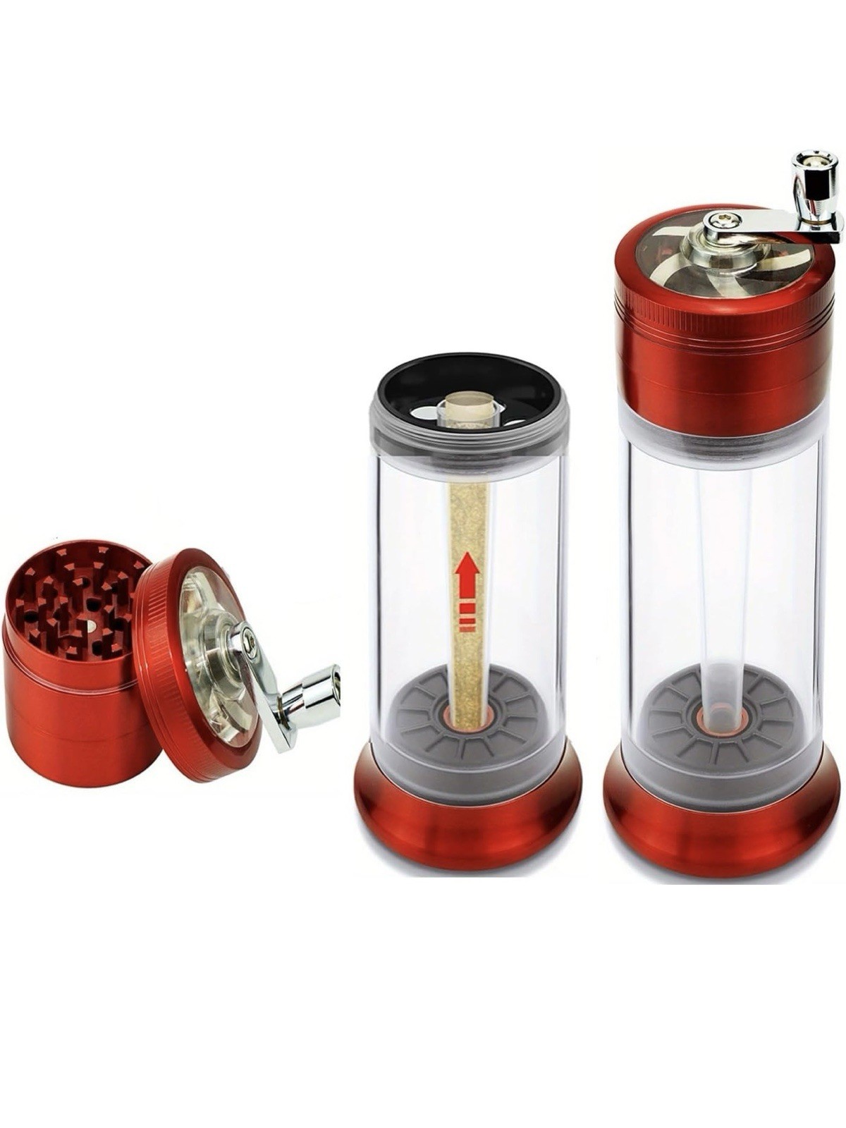 Herb Spice Tobacco Grinder and Cone Filler Rolling Machine Red