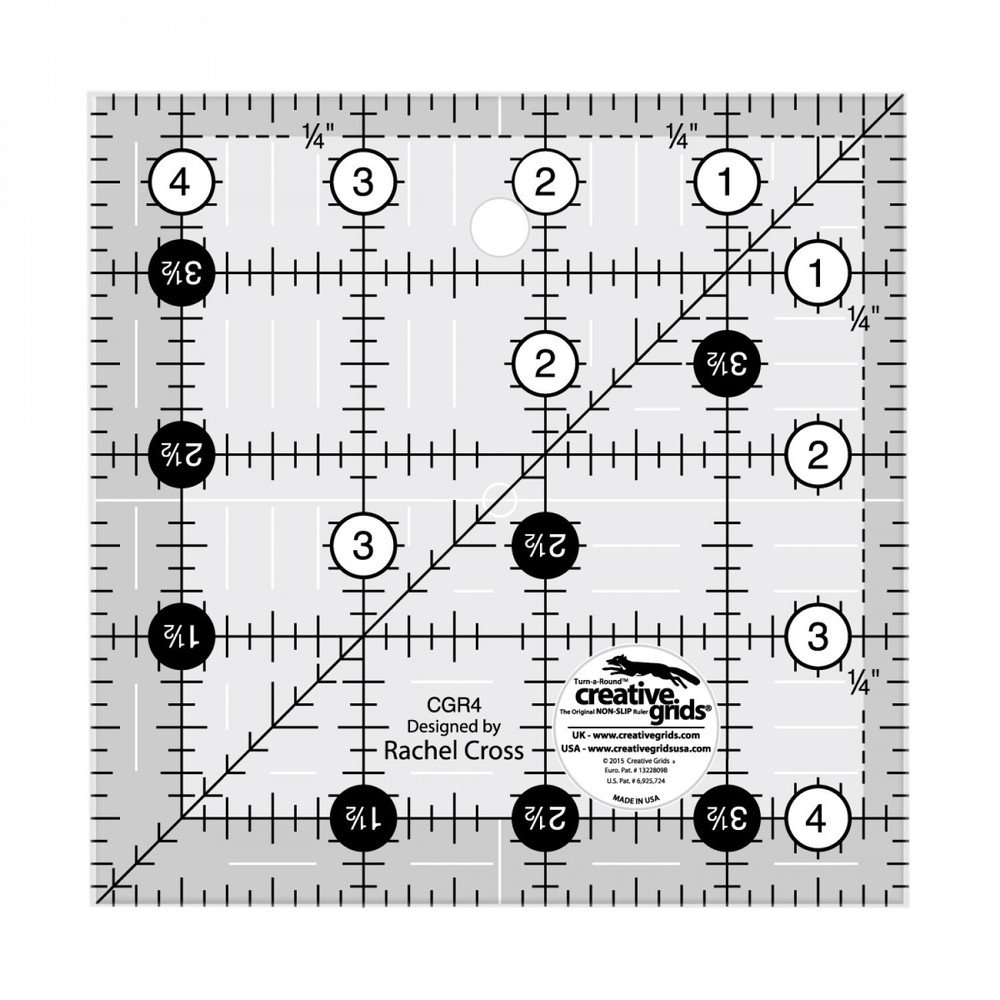 Creative Grids 4 1/2" Square Ruler Sewing and Quilting Ruler Template CGR4