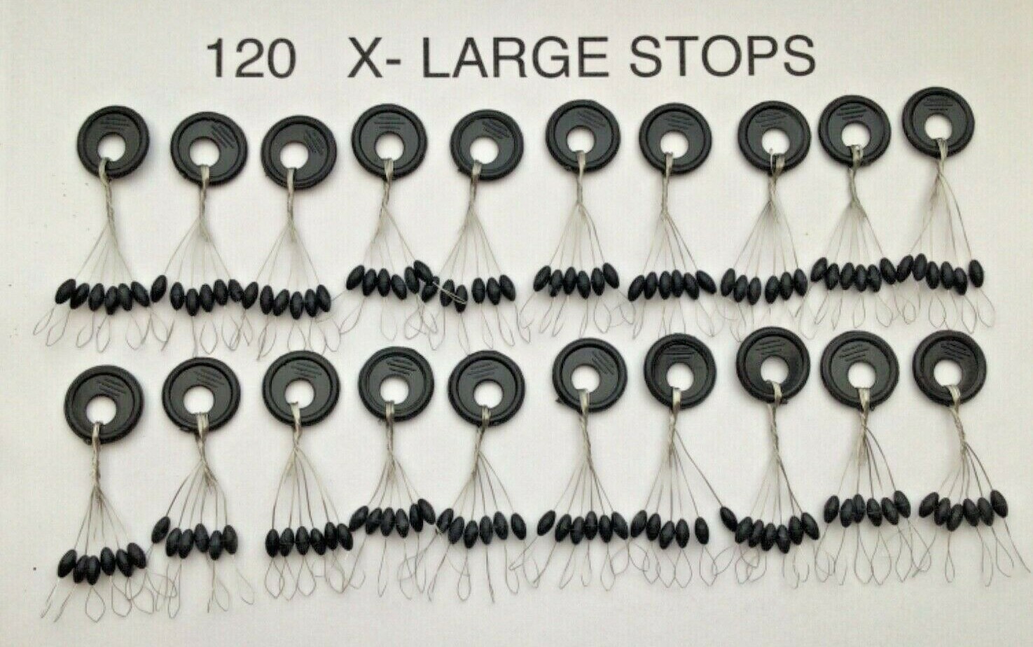 120 X-LRG BOBBER STOPPERS ( BLACK 120PCS  20 RINGS)  NEW stops ice fishing