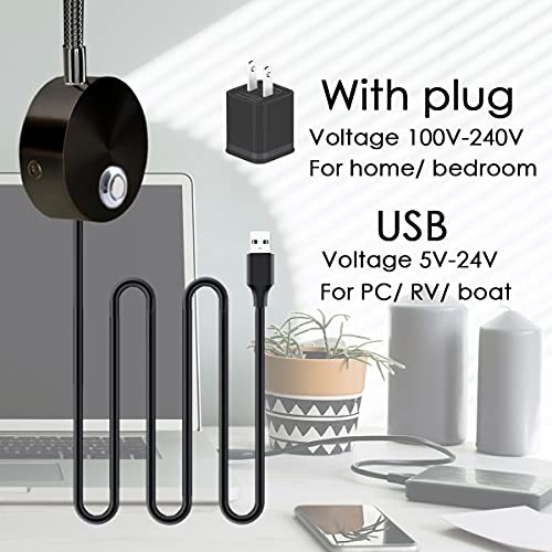 Bedside Reading Light for Bed, Bed Wall Mounted Reading Light, Black (2-Pack)