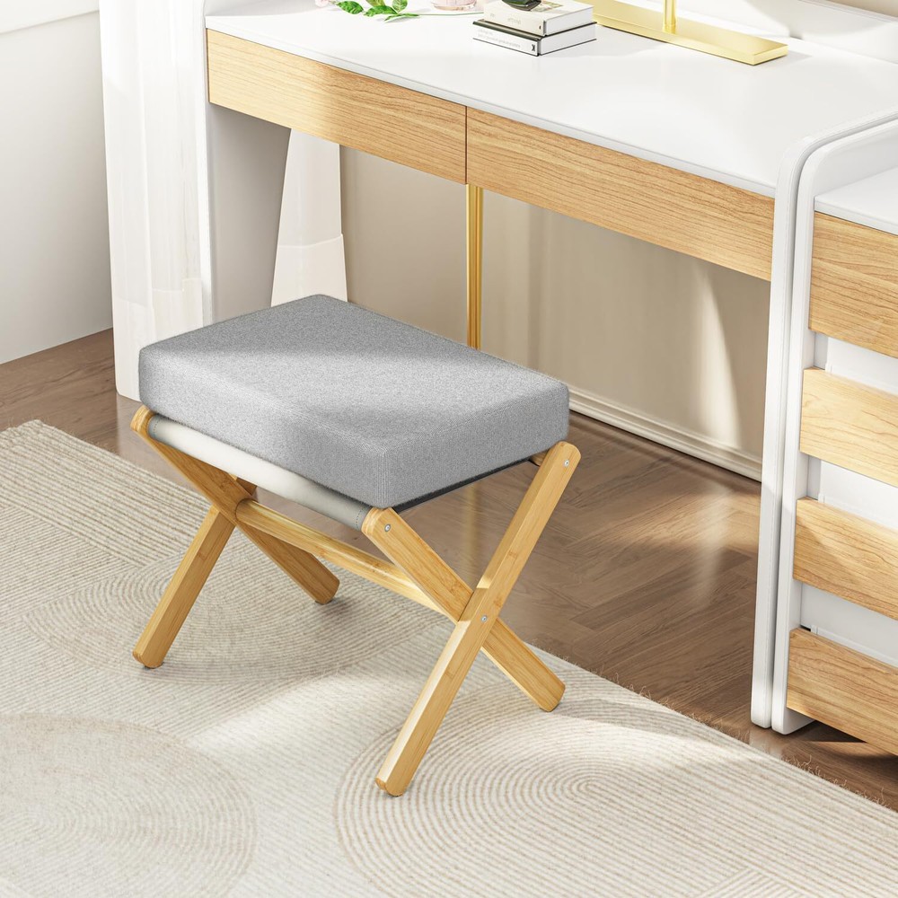 Foldable Footstool Ottoman, Modern Footrest, Makeup Vanity Stool