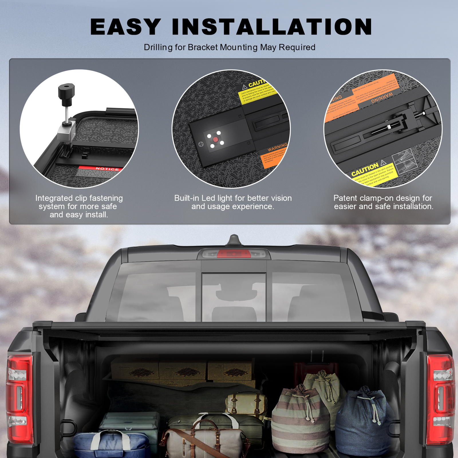 4.5ft 4.6ft Tri-Fold Hard Tonneau Cover For 2022-2025 Ford Maverick Truck Bed