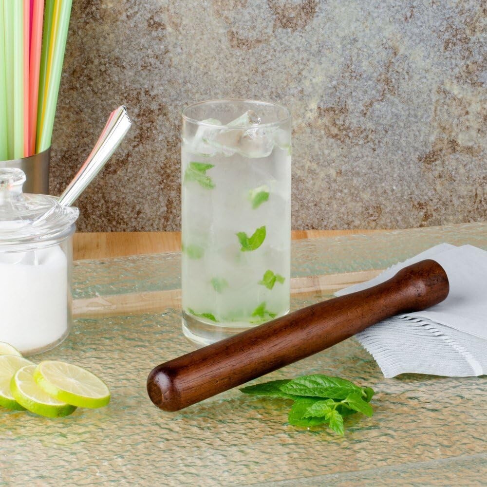 Bar Muddler 8", Flat Head, Lacquered Wood, Walnut