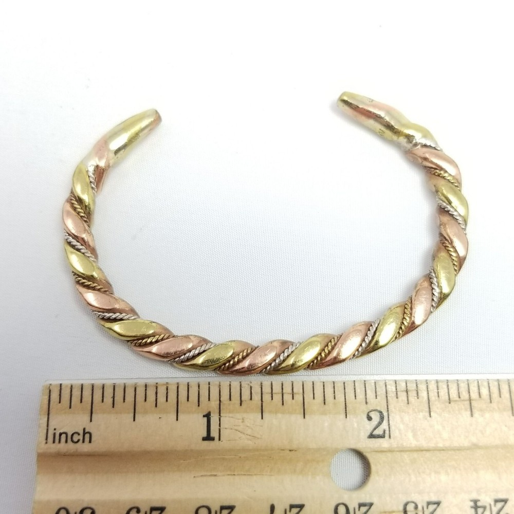 Vintage Solid Mixed Metal Cuff Bangle Bracelet, Solid Unsigned Estate