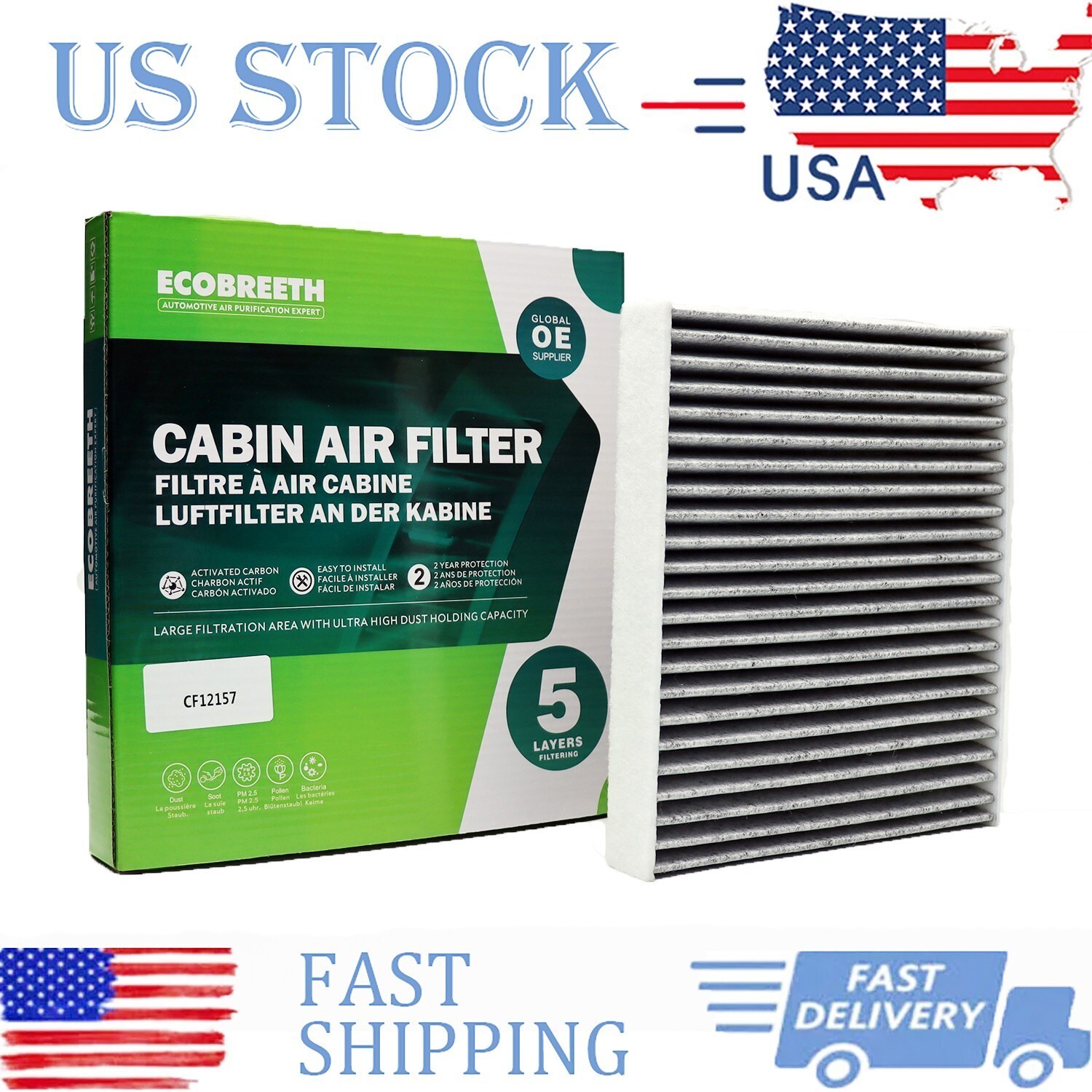 CF12157 Activated Carbon Cabin Air Filter Toyota Rav4 Prius Prime Corolla Camry
