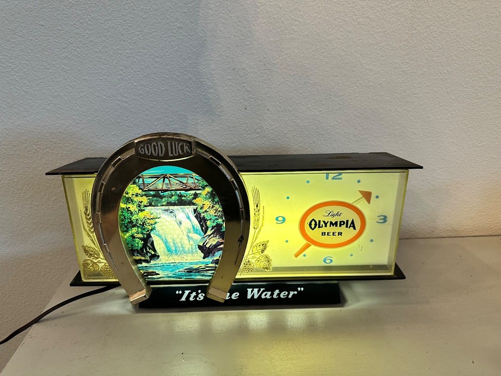 Vintage! OLYMPIA BEER SIGN light & Clock