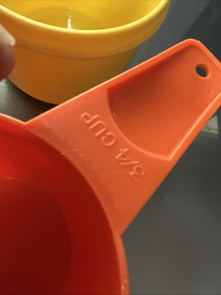 4 Tupperware Stacking Nesting Measuring Cups 1/3, 1/2, 2/3, 3/4” Rainbow