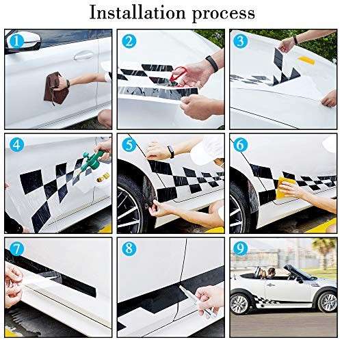 1 Pair 77.2'' Racing Checkered Flag Side Stripe Decals Compatible with Mini