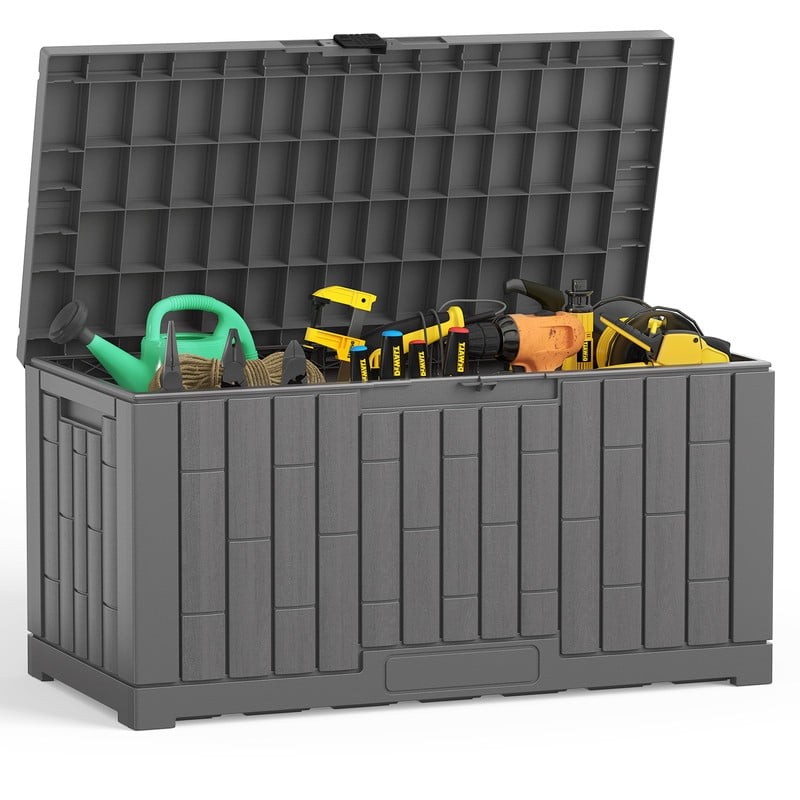 60 Gallon Deck Box, Lockable Resin Outdoor Storage Box with Hundles