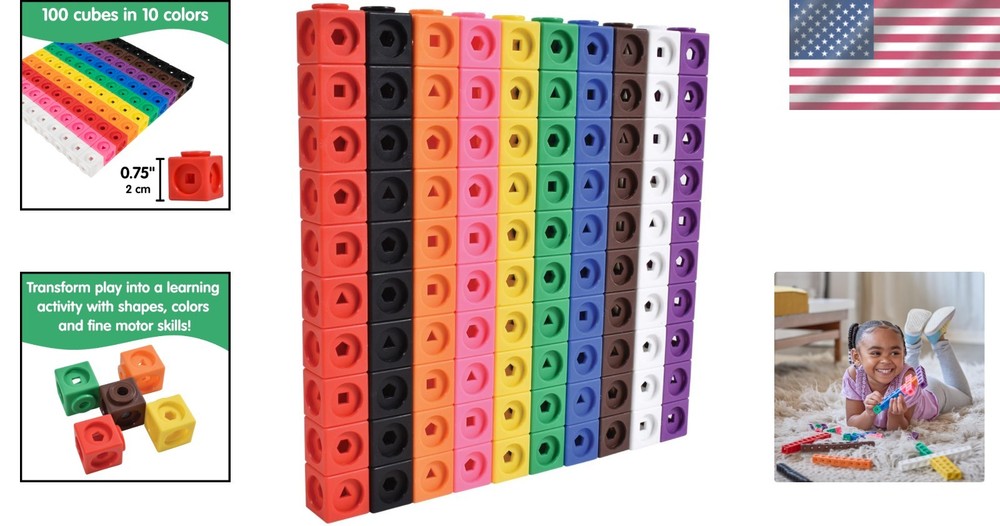 Interactive Math Cubes - 100 Counting Blocks for Preschool & Primary Learning