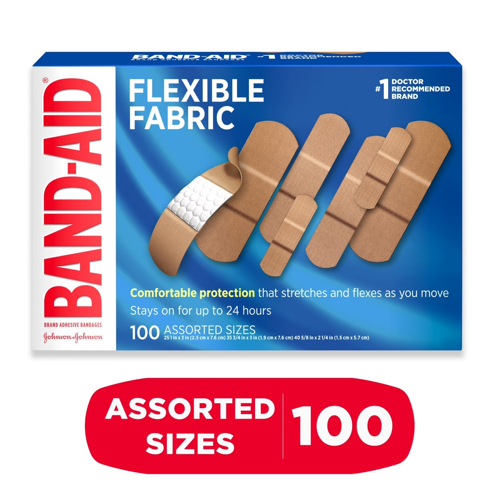 Band-Aid Brand Flexible Fabric Adhesive Bandages, 100 Count