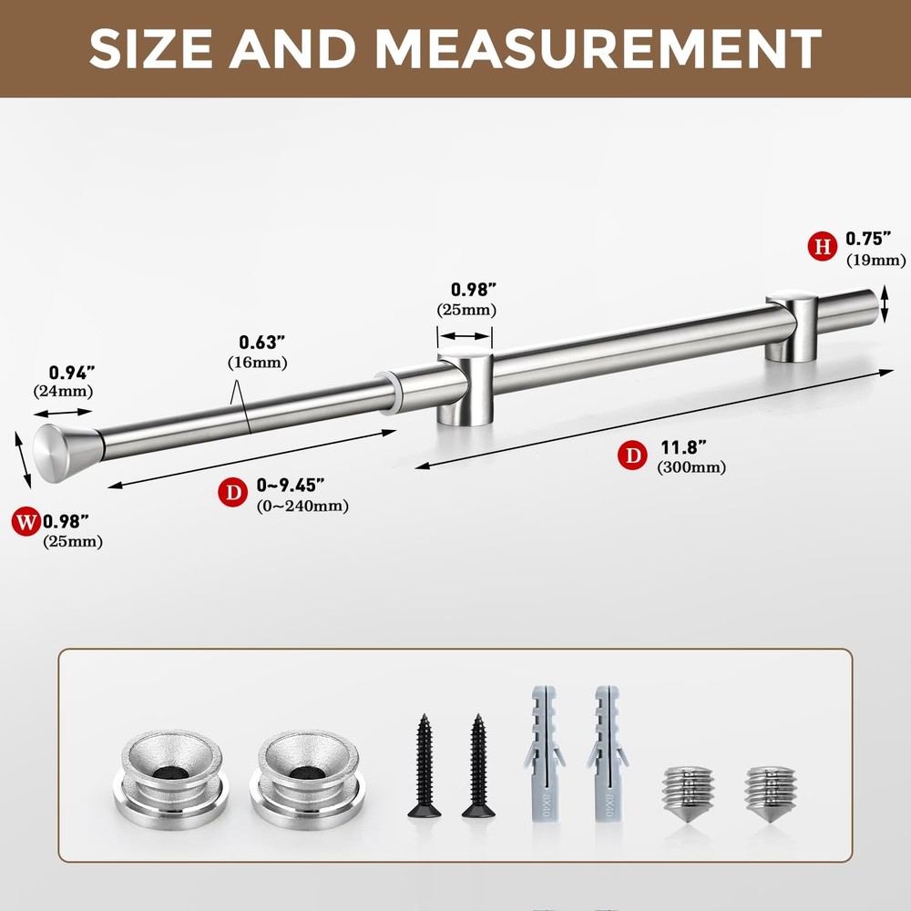 12" Valet Rod for Closet Pull Out, Adjustable Expandable 1PC, Silver