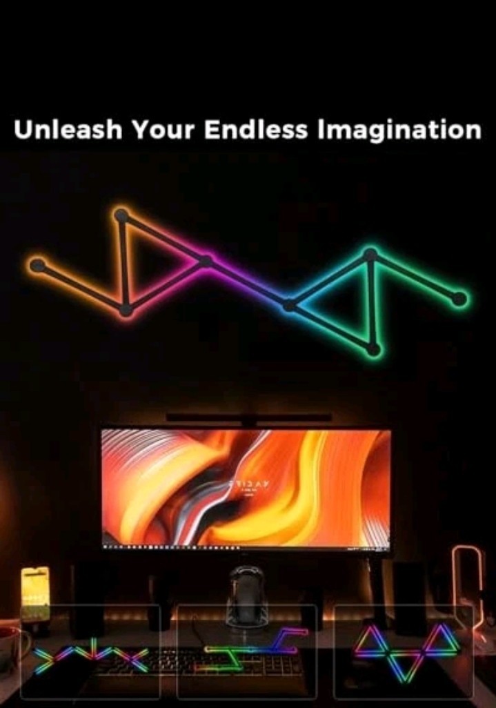 Smart LED Wall Lights Music Sync Voice Control RGB Light Bar 9 Pcs Black.....289