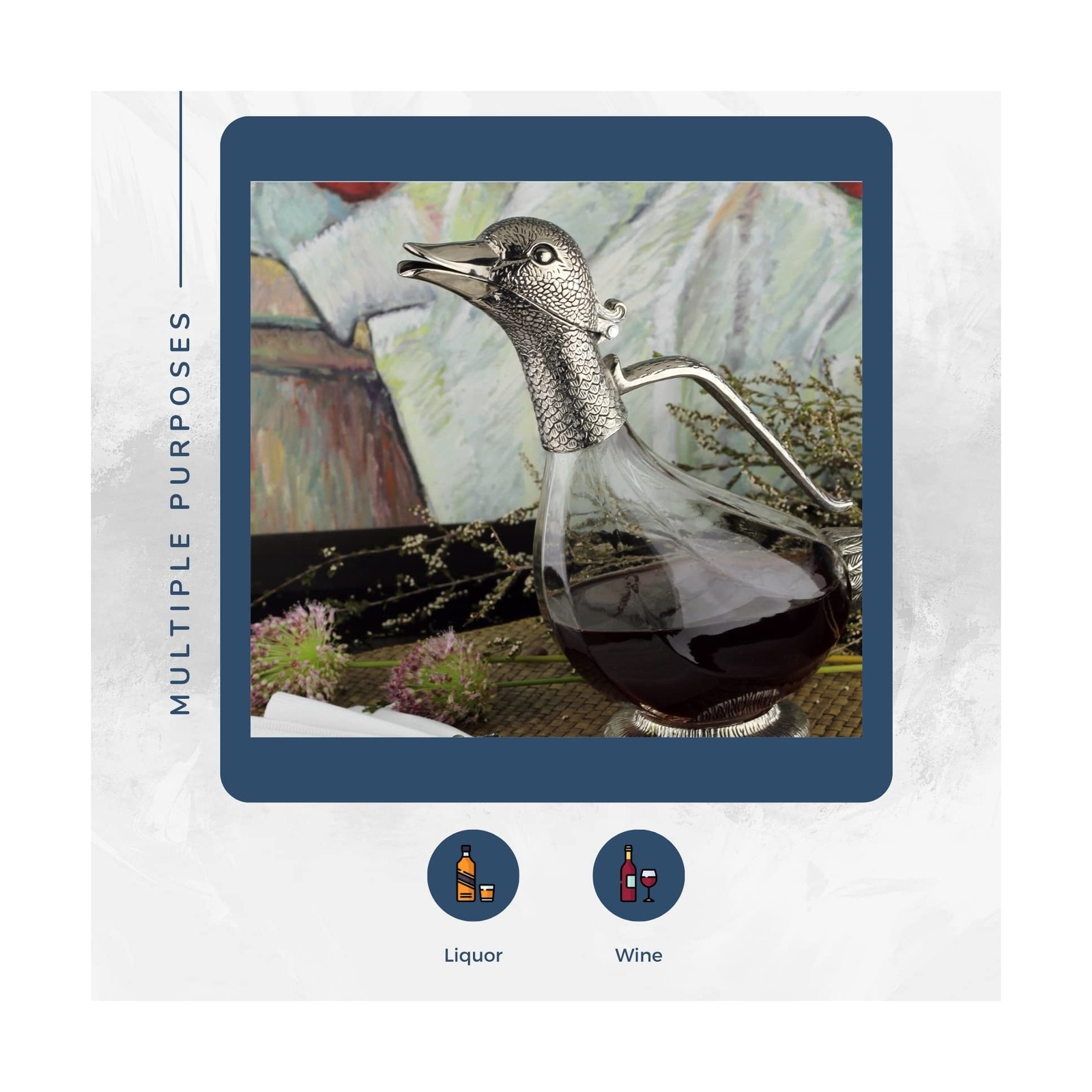 Regent Silverplated Duck Decanter 25.3 oz, 750ml Red Wine Carafe, Wine Gift, ...