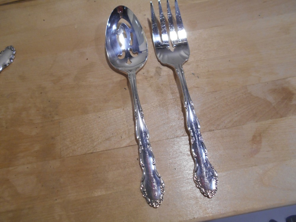 Rogers 1959 FLIRTATION Pattern Slotted Spoon & Serving Fork Silverplate 7027