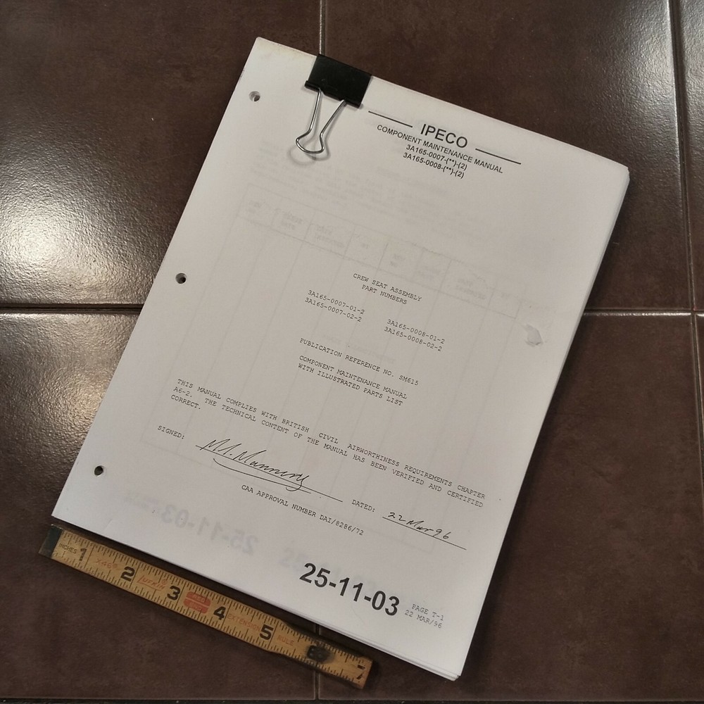 IPECO Crew Seat Assemblies 3A165 Series Component Maintenance Manual