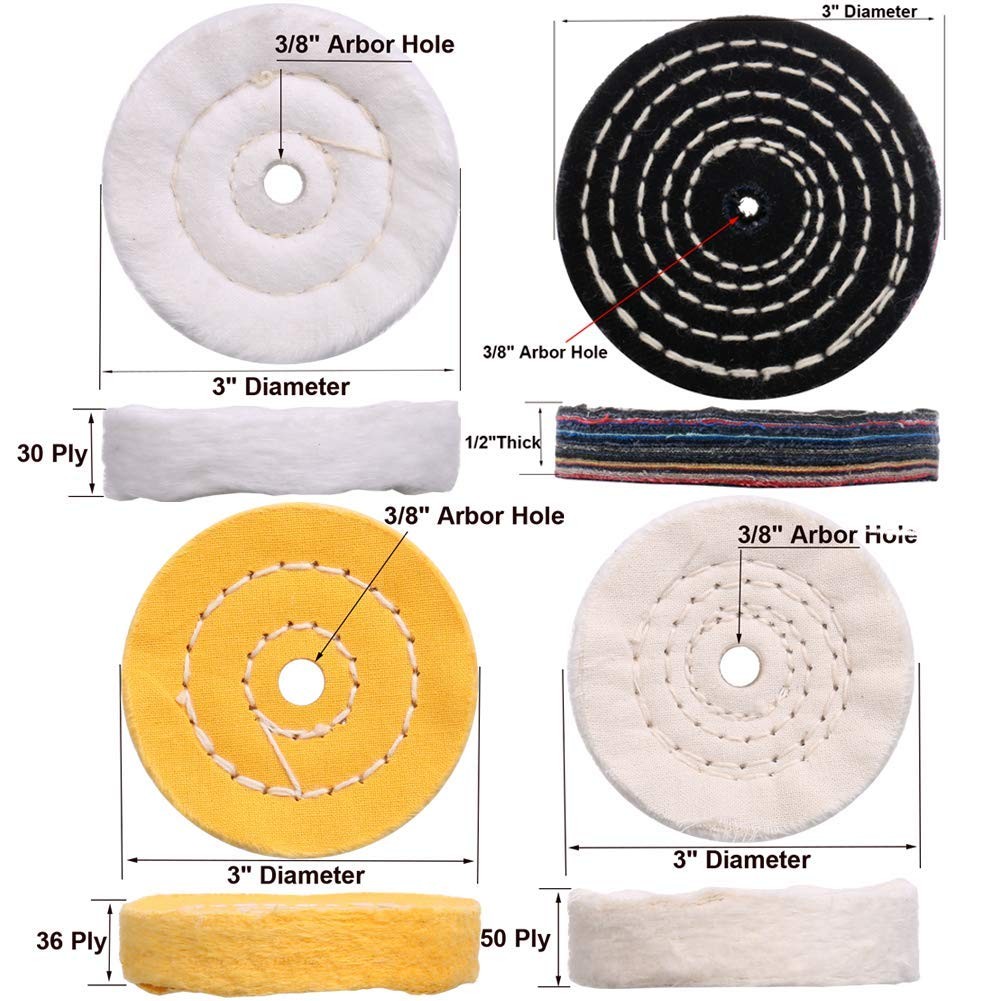 5PCS 3in Buffing Polishing Wheels Kit with 1/4in Drill Shank