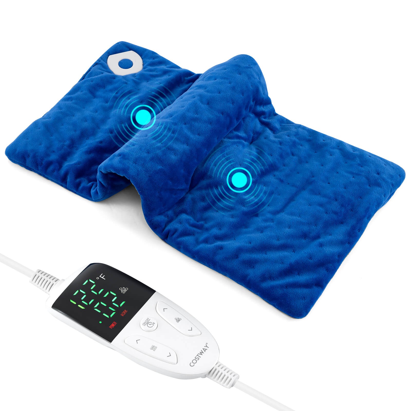 Weighted Heating Pad w/ 2 Massagers Massaging Vibration 5 Heating Levels 9 Modes