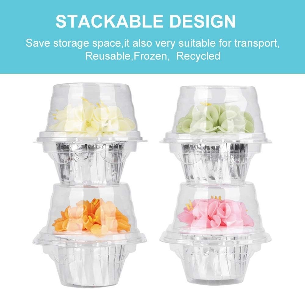 50 Pcs Cupcake Boxes Plastic Individual Cupcake Containers Single Cupcake Boxes