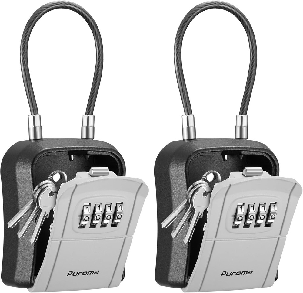 Lock Box, Portable Key Lock Box with Removable Cable Handle, Resettable Combinat