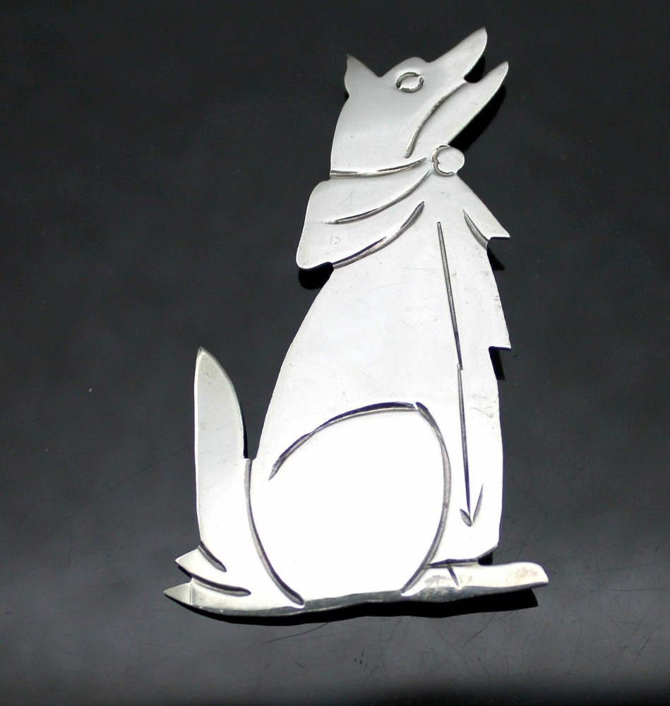 SUPERB VINTAGE 3D SOLID WOLF STERLING SILVER BROOCH