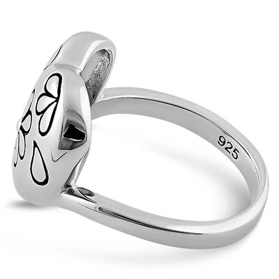 925 Sterling Silver Flower Leaf Heart Ring