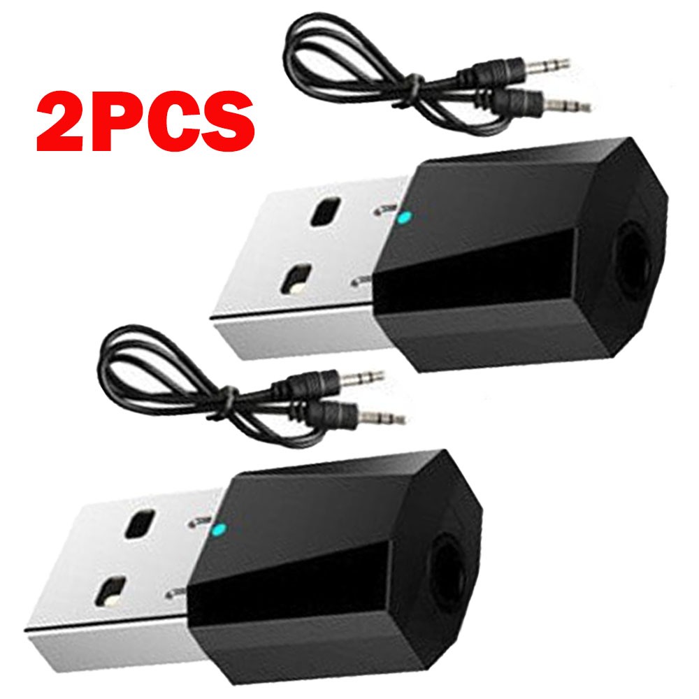 2 Pcs 5.0 Audio Receiver Wireless Bluetooth AUX To USB 3.5mm Car Stereo Adapter