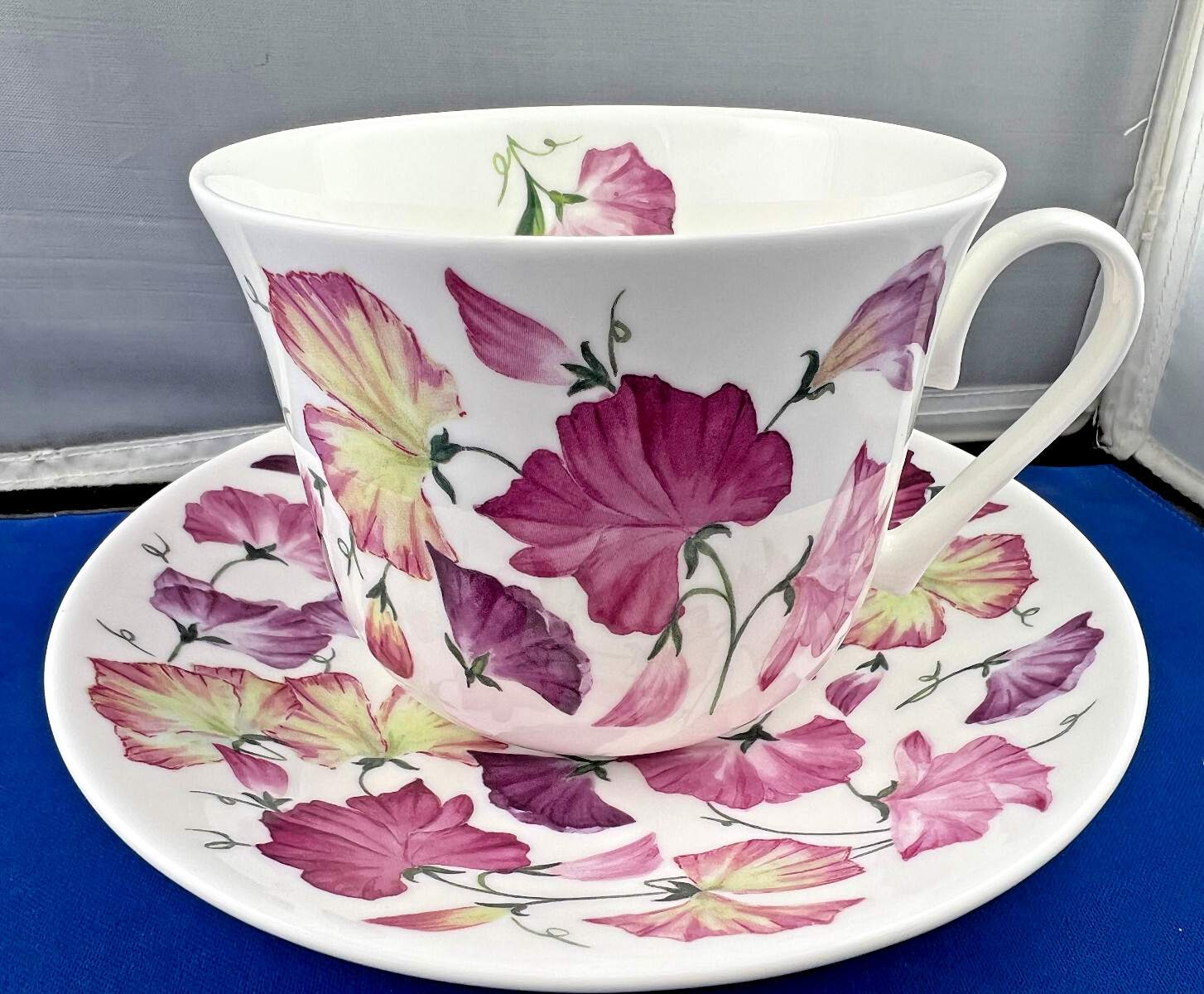 SWEET PEA PINK , BONE CHINA  BREAKFAST CUP SAUCER, KIRKHAM, MADE ENGLAND NEW