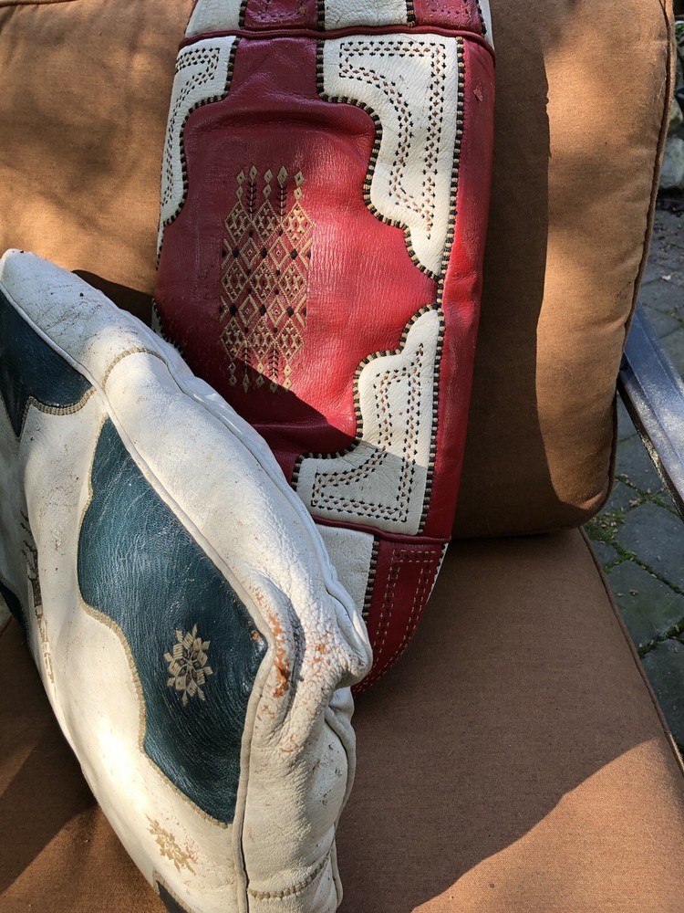 2 Antique Mid Eastern Leather Embroidery SADDLE Cushions