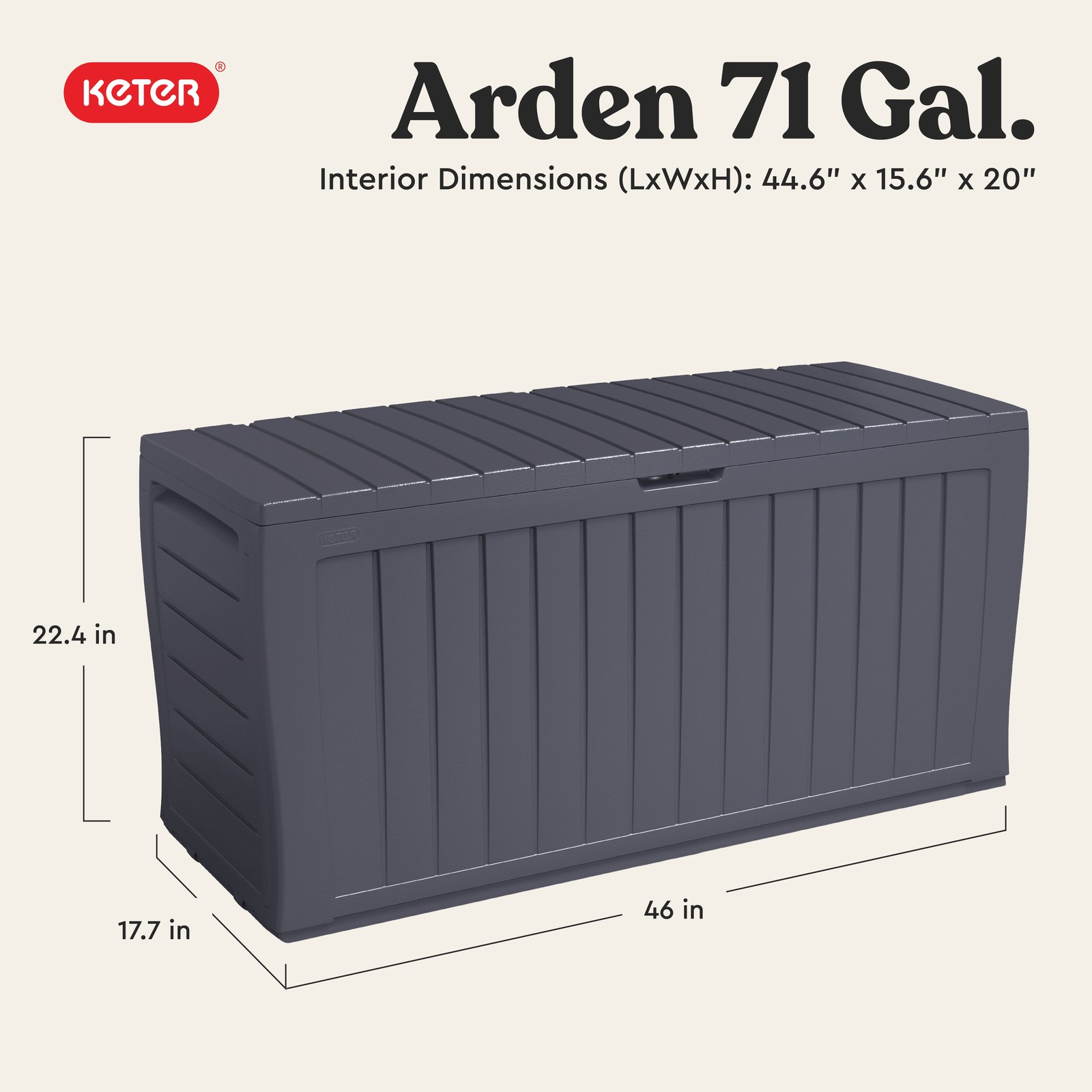 Keter Marvel Plus 71 Gallon Resin Outdoor Storage Box with Wood-Look Texture,