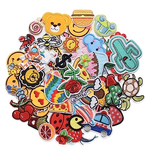 60pcs Random Assorted Styles Embroidered Patches, Pack of Assorted 60PCS Random