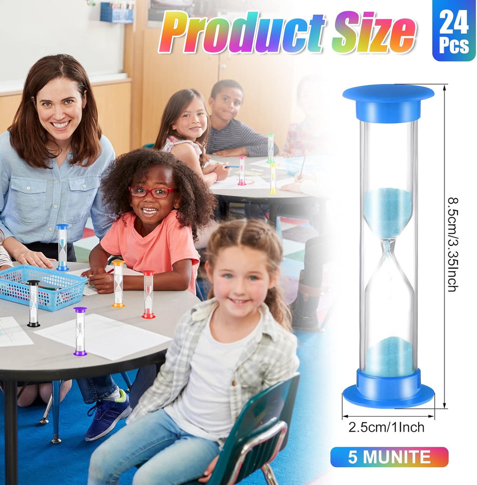 24 Pcs 5 Minute Sand Timer Plastic Hourglass 5 Min Visual Timer Mini Classroom S