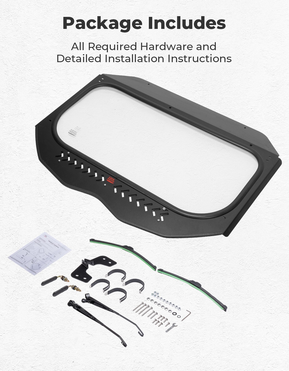 KEMIMOTO Glass Windshield W/ Sliding Vents+ Manual Wipers for Can-Am Maverick X3