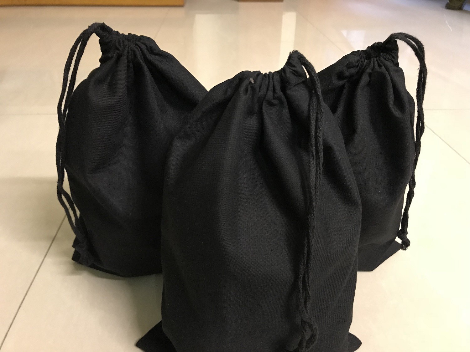 12"x18" Cotton Single Drawstring Muslin Bags (Black Color)