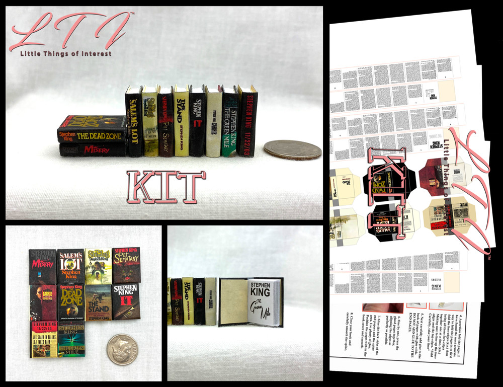 Kit STEPHEN KING BOOK SET 10 Pc Kit Instruction Tutorial Miniature 1:12 Scale