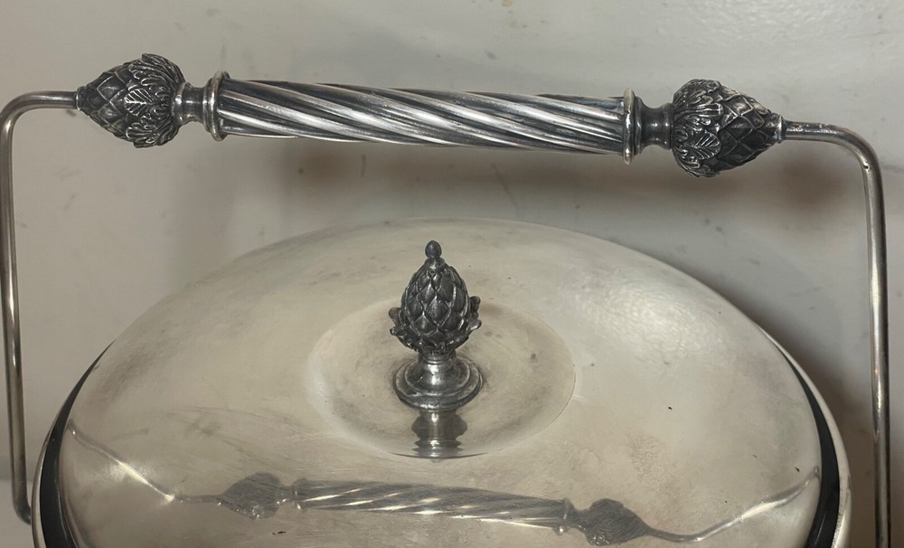 vintage ornate Reed and Barton silverplate black bakelite lidded ice bucket jar