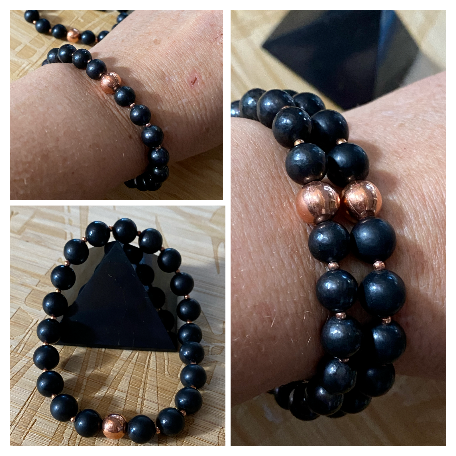 Shungite Beads With Genuine Copper Bracelet EMF Protection Healing Design B
