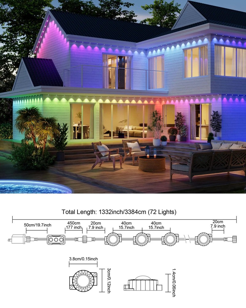 Permanent Outdoor Lights, 111ft with Smart 72 LED Light with App Control, DIY...