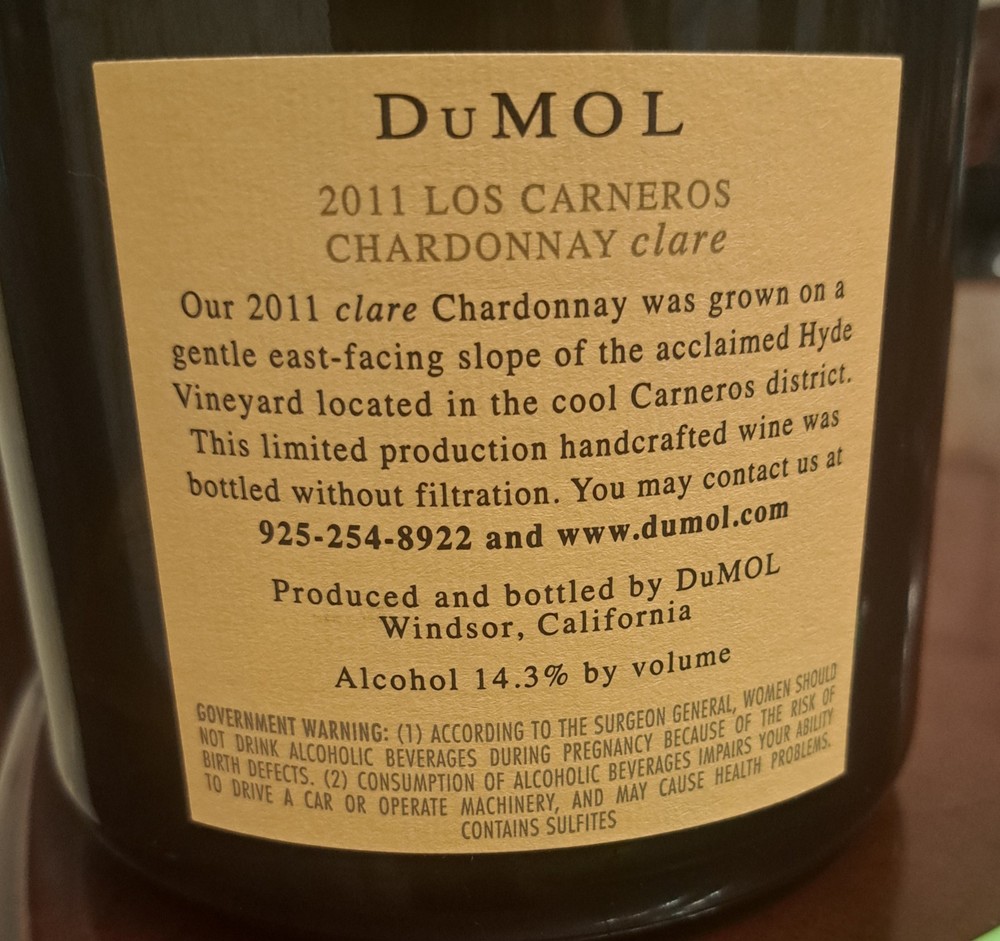 Rare Proprietors Signed DuMol Chardonnay 2011 Display Promo Empty bottle 17"