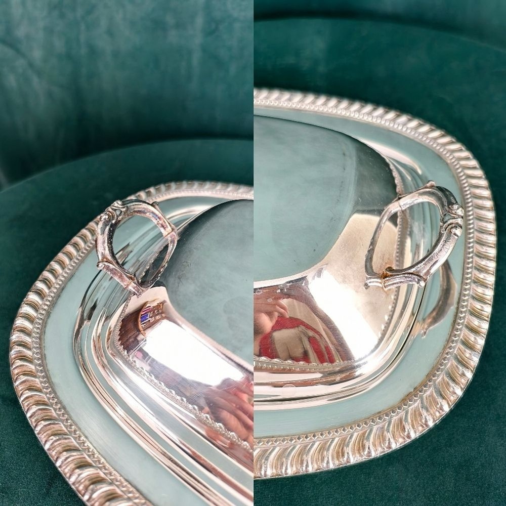 Vintage Elegant Silver Plated Rectangular Serving Tray with Lid