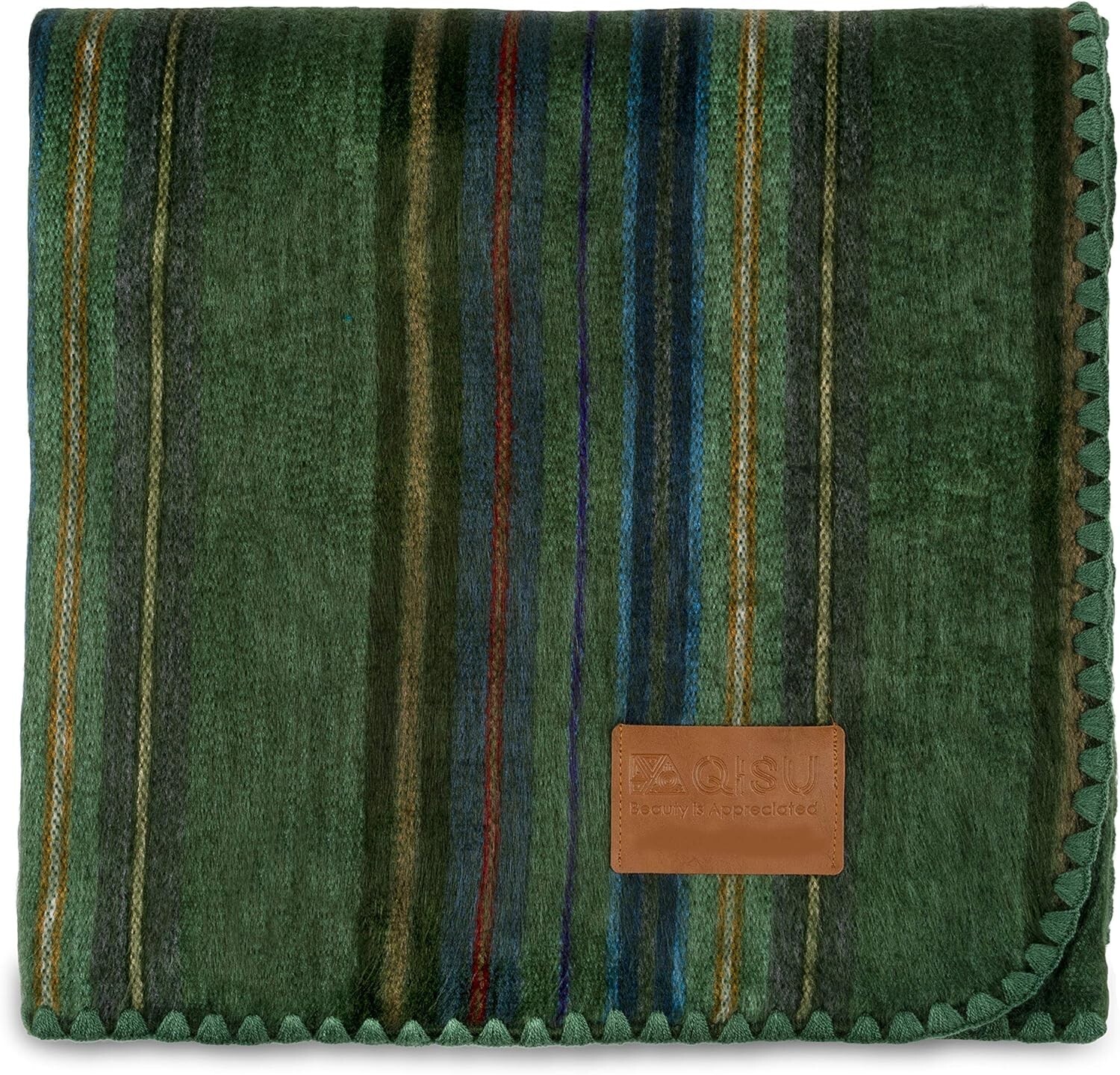 QISU Alpaca Wool Blanket Throw 85x65" Soft, Warm, Handmade - Green Variegated