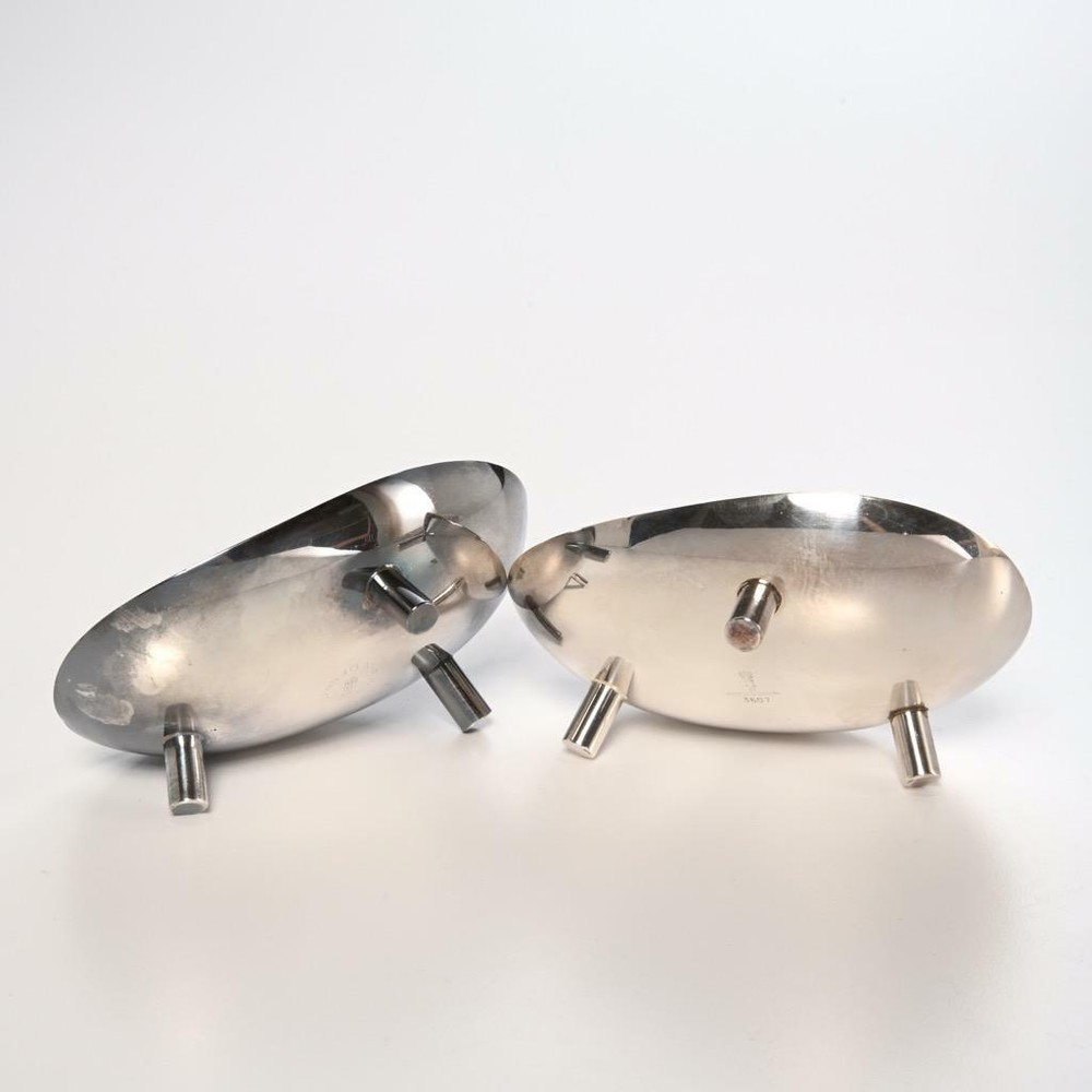 TWO (2) DANISH CARL CHRISTIANSEN MID-CENTURY MODERN SILVER PLATE DISHES, 4.5"