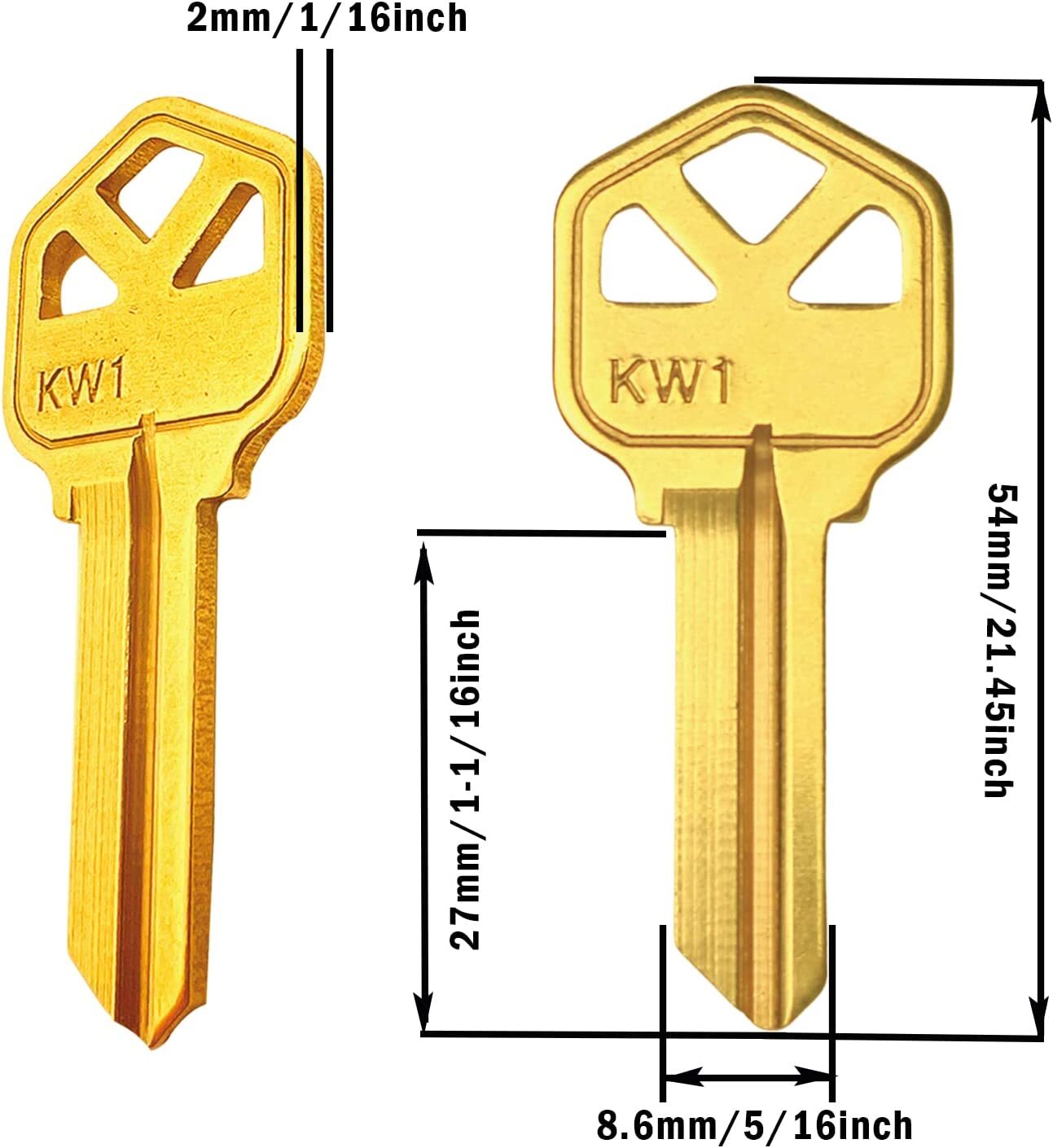 KW1 Brass Finish 5-Pin Key Blanks KW1 Uncut Blank Keys Pack of 50 Keys
