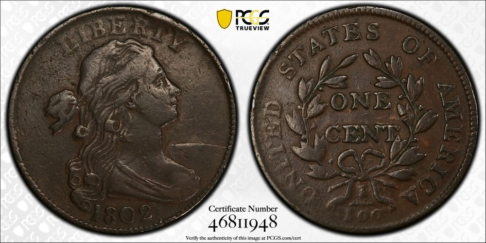 1802 P Large Cents Draped Bust PCGS VF-25 BN