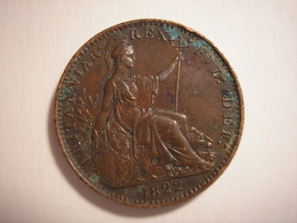 1822 British Farthing, King George IV, KM# 677 UK