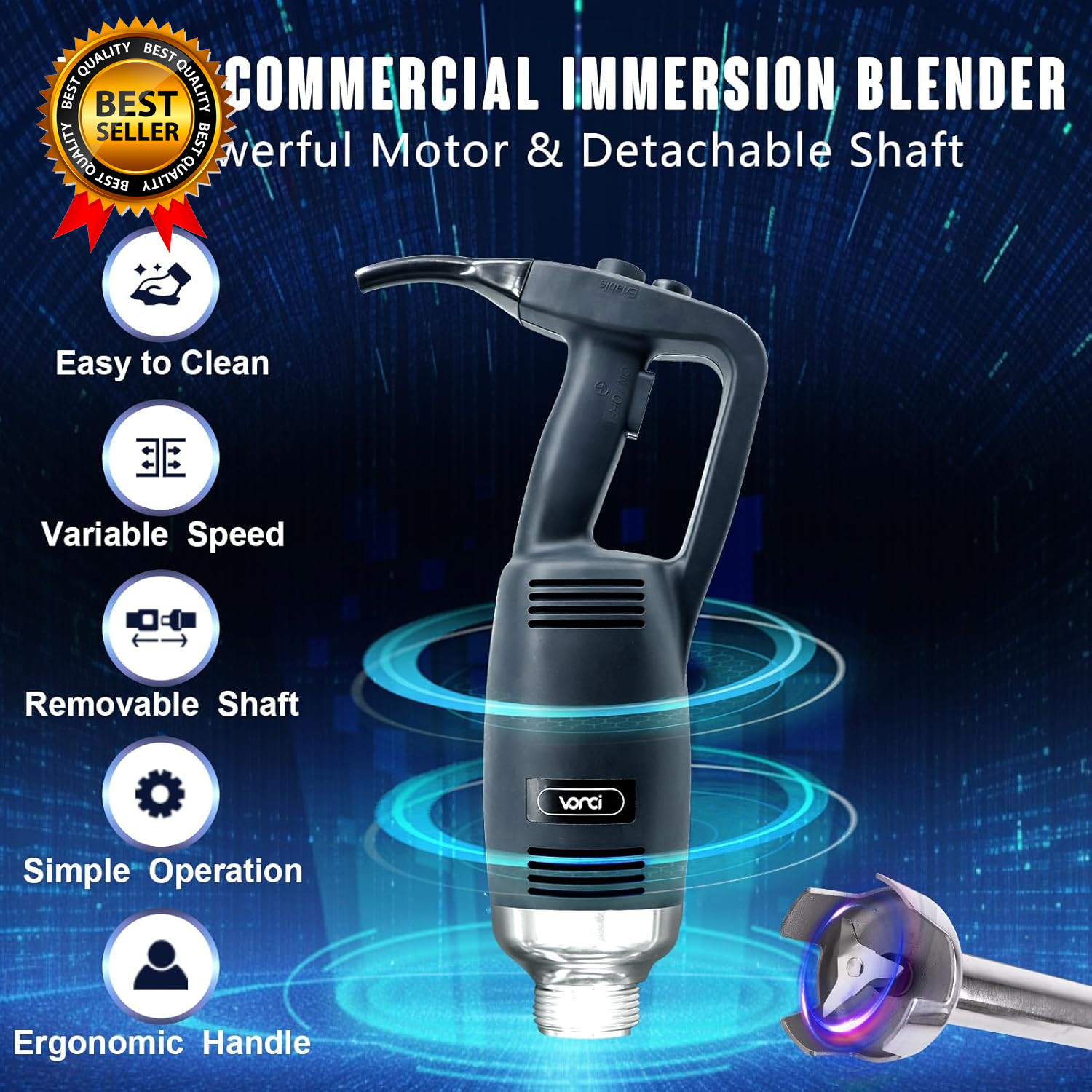 500W Commercial Immersion Blender 16" SUS 304 Removable Shaft Heavy Duty