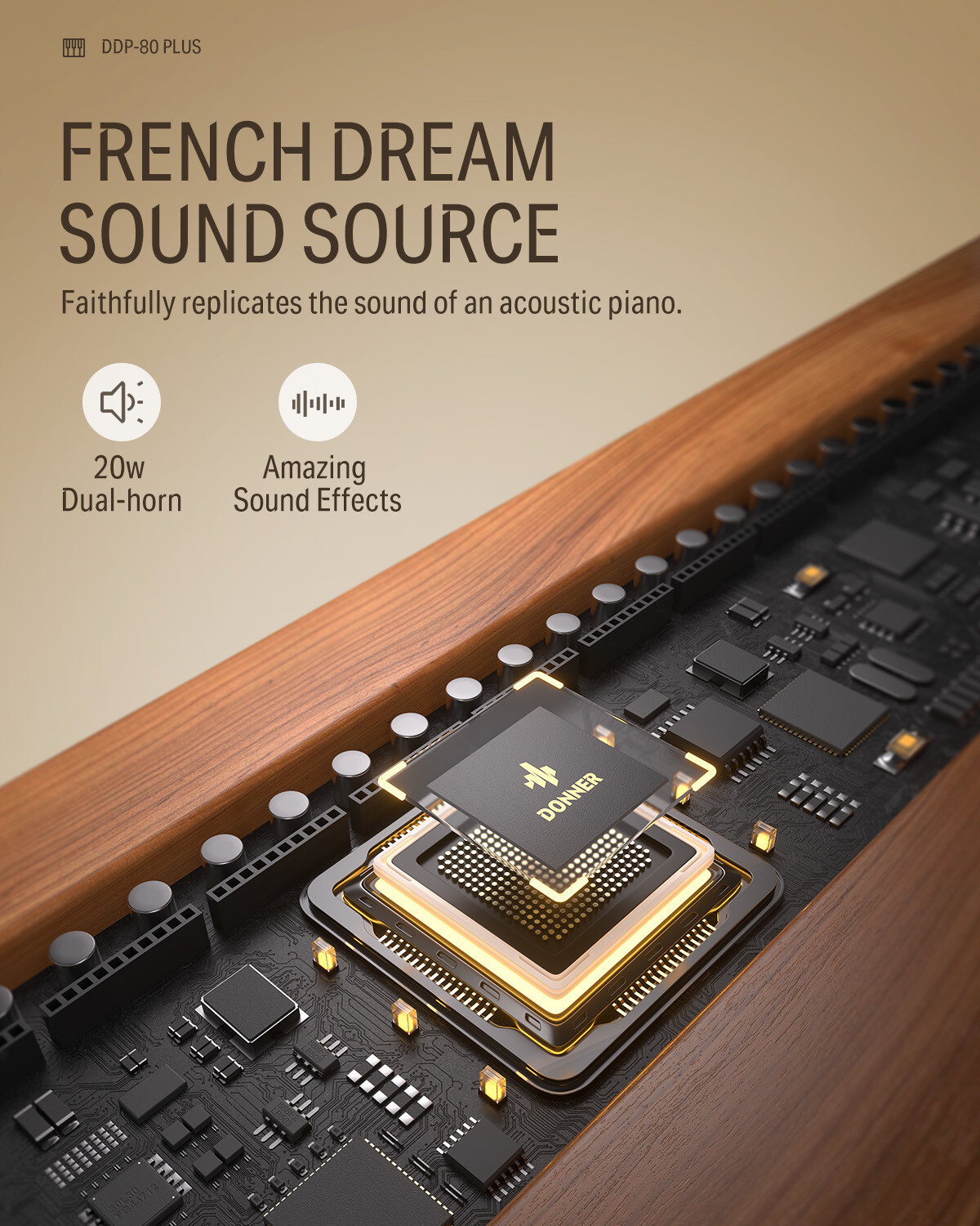 Donner DDP-80 PLUS Digital Piano 88-Key Weighted Wood Grain