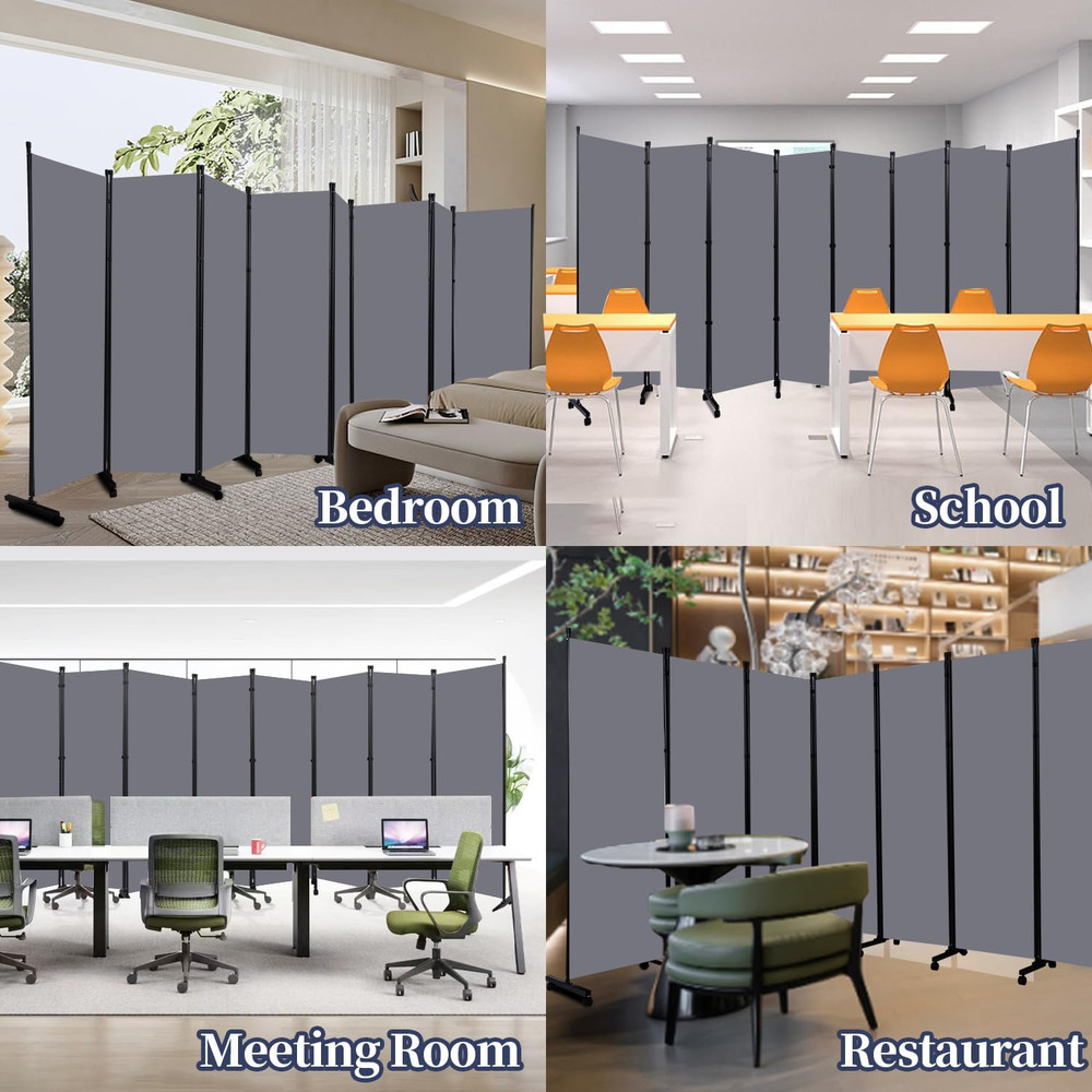 Folding Room Divider with Lockable Wheels - 176'' Privacy Screen Panel